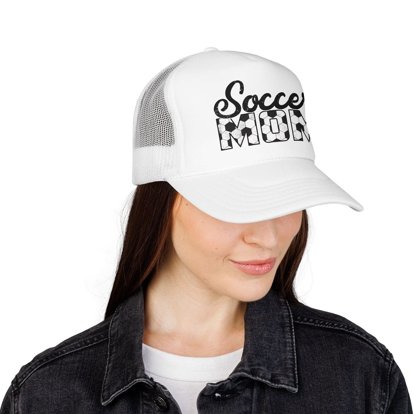 Soccer Mom Trucker Hat – Vintage Soccer Ball Lettering Foam Cap