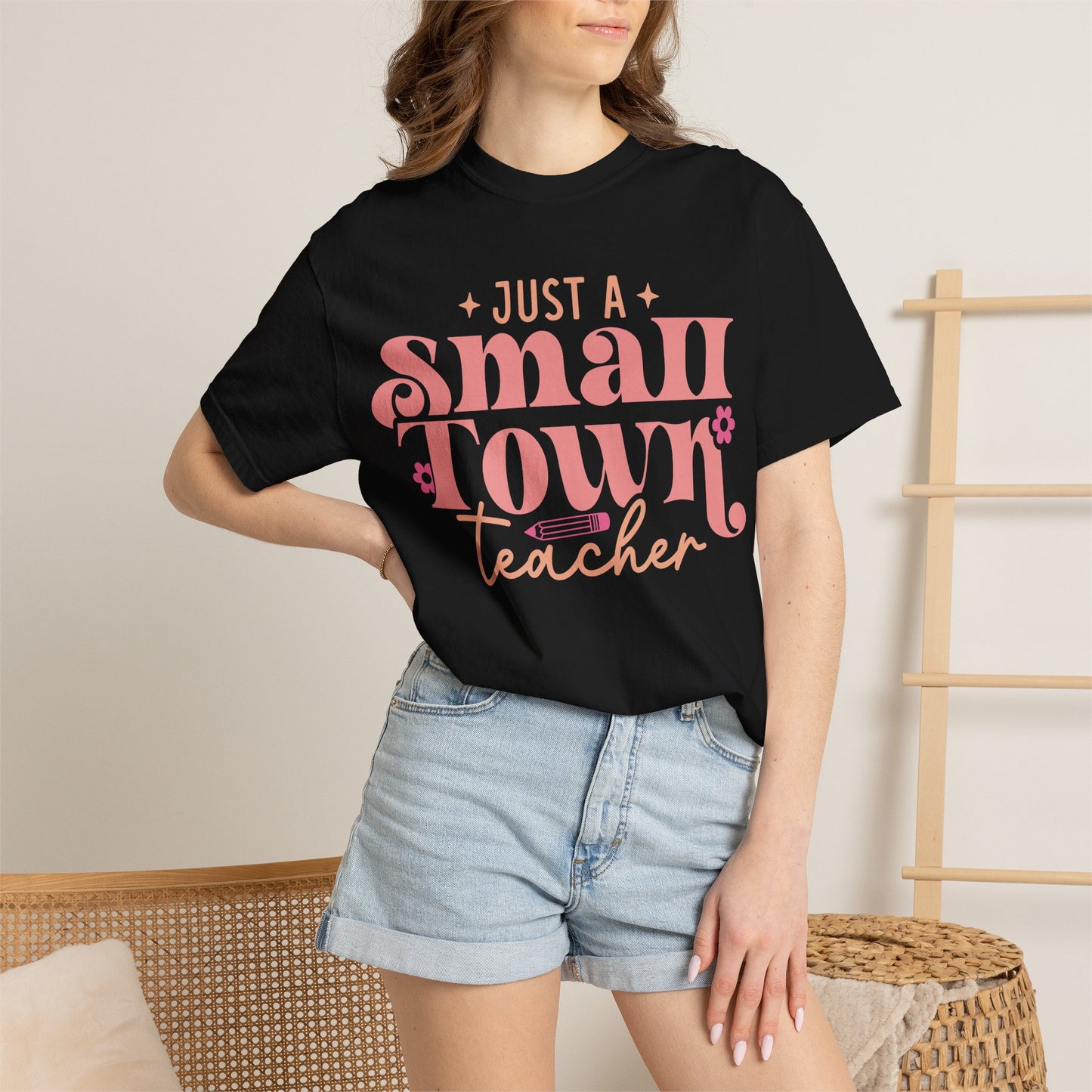 Just a Small Town Teacher T-Shirt — Retro Pink Teacher Gift