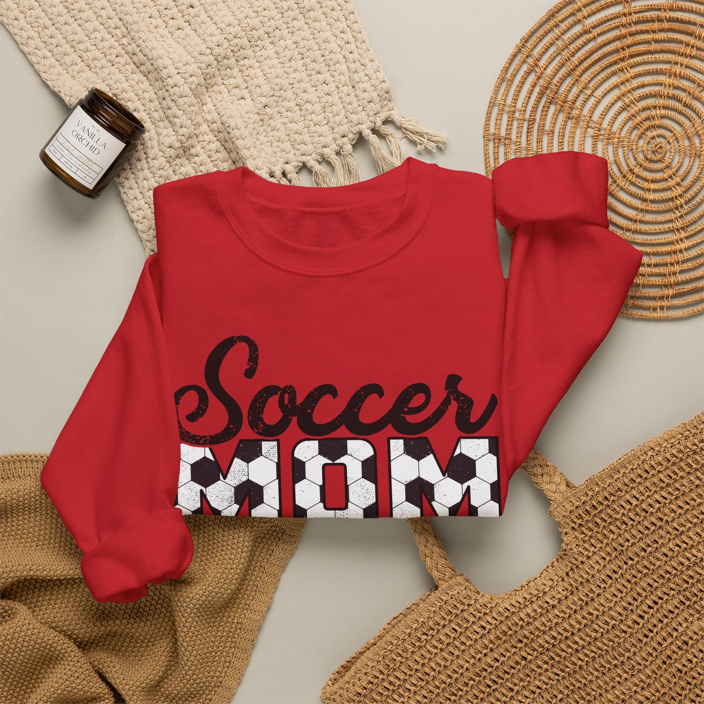 Soccer Mom Crewneck Sweatshirt — Ladies Soccer Mom Pullover with Soccer Ball Text