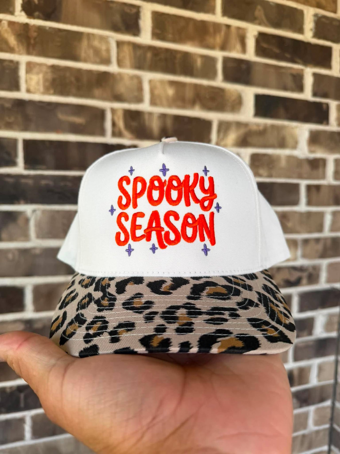 ๐ Spooky Season Embroidered Hat | Leopard Print Brim | New