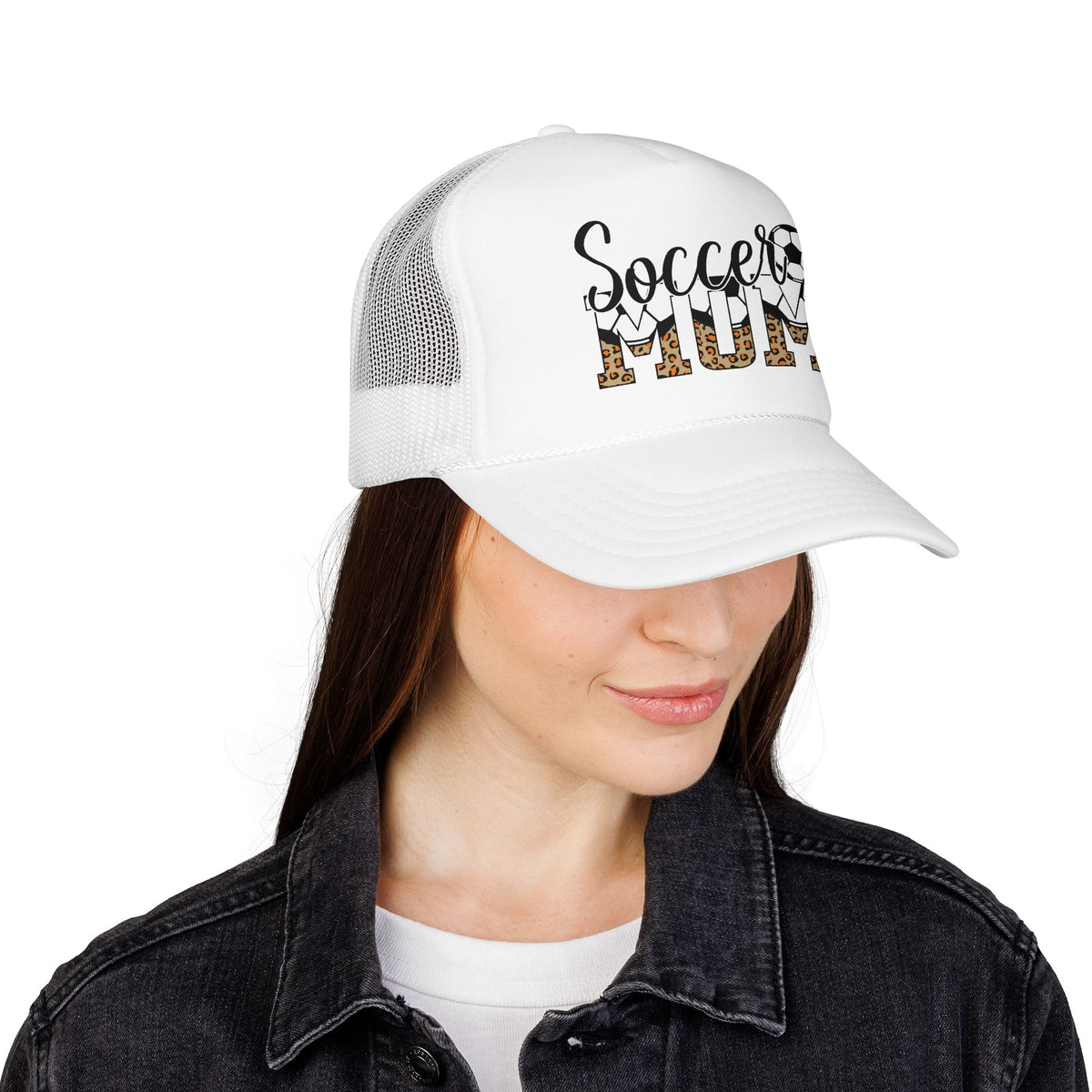 Soccer Mom Trucker Hat — Leopard Print Soccer Ball Foam Cap