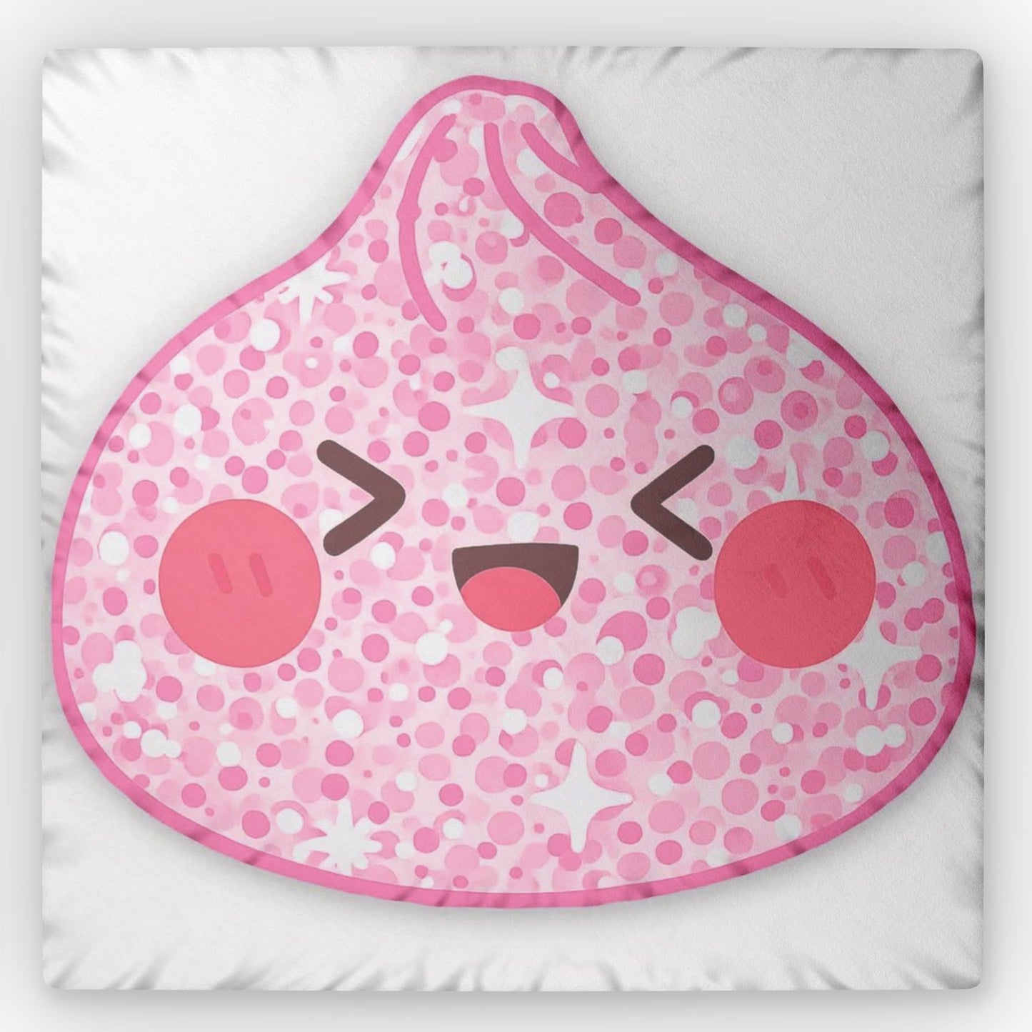 Kawaii Pink Sparkle Emoji Pillow — Cute Blushing Shaped Pillow