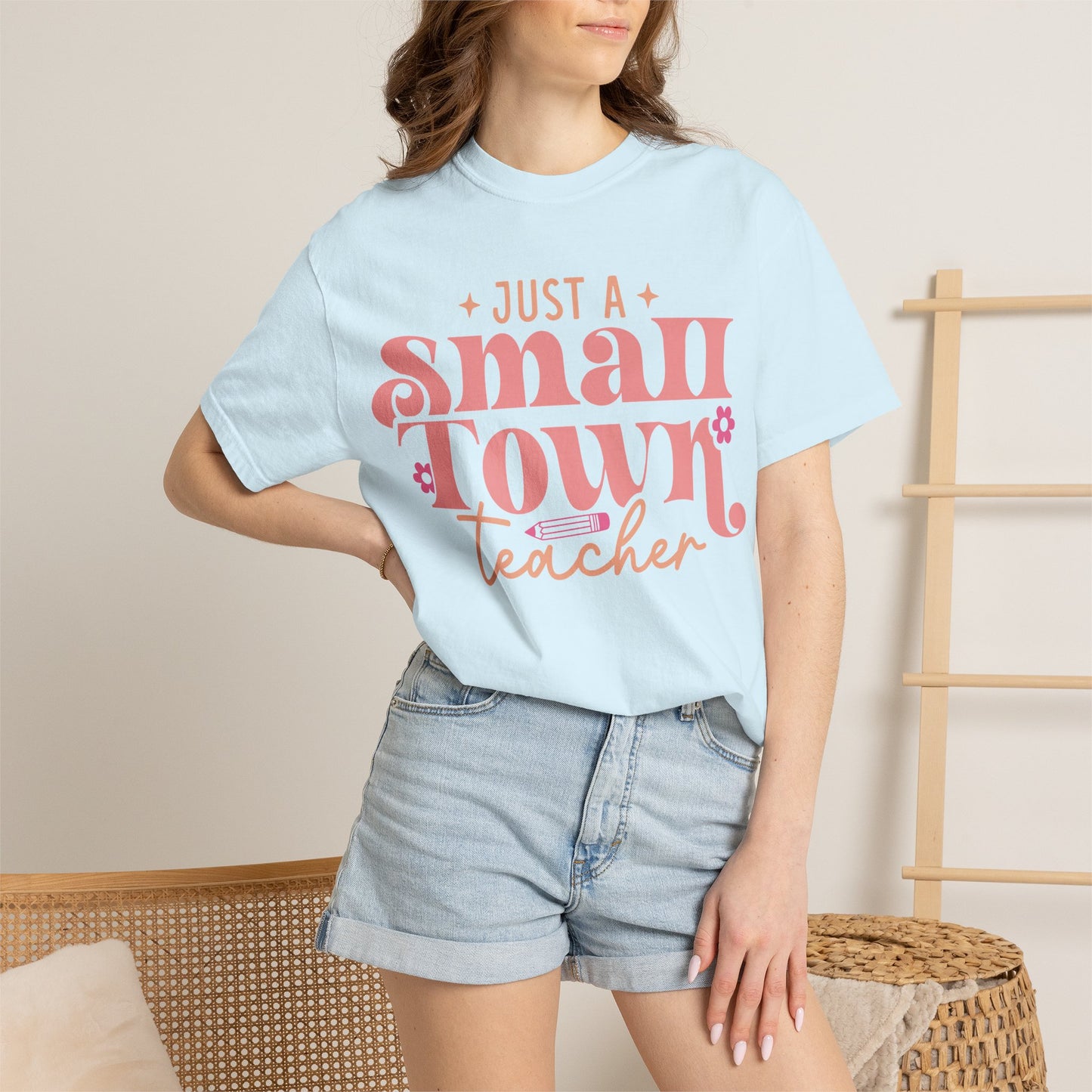 Just a Small Town Teacher T-Shirt — Retro Pink Teacher Gift