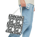 Live Laugh Leave Pattern Tote Bag – Black & White Motivational All-Over Print
