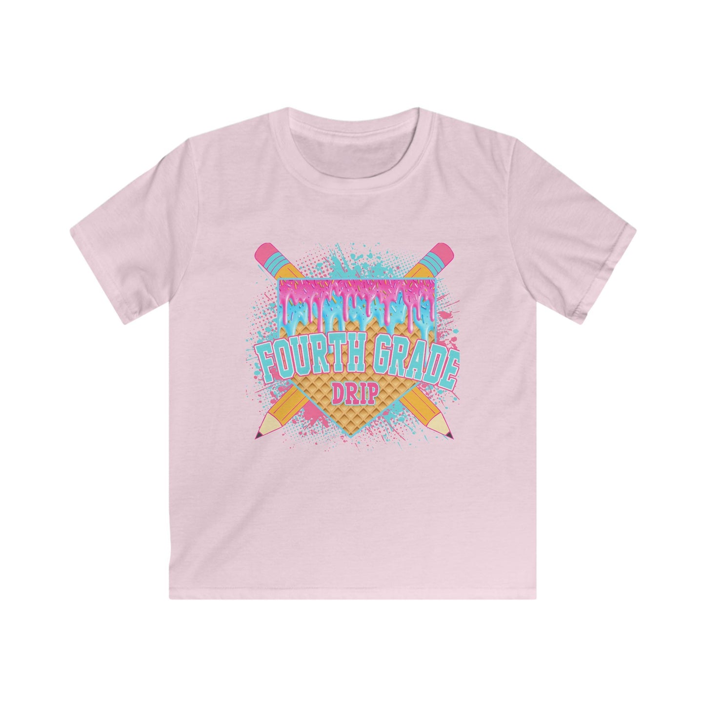 Fourth Grade Drip Kids T-Shirt — Colorful Pencil Back-to-School Tee