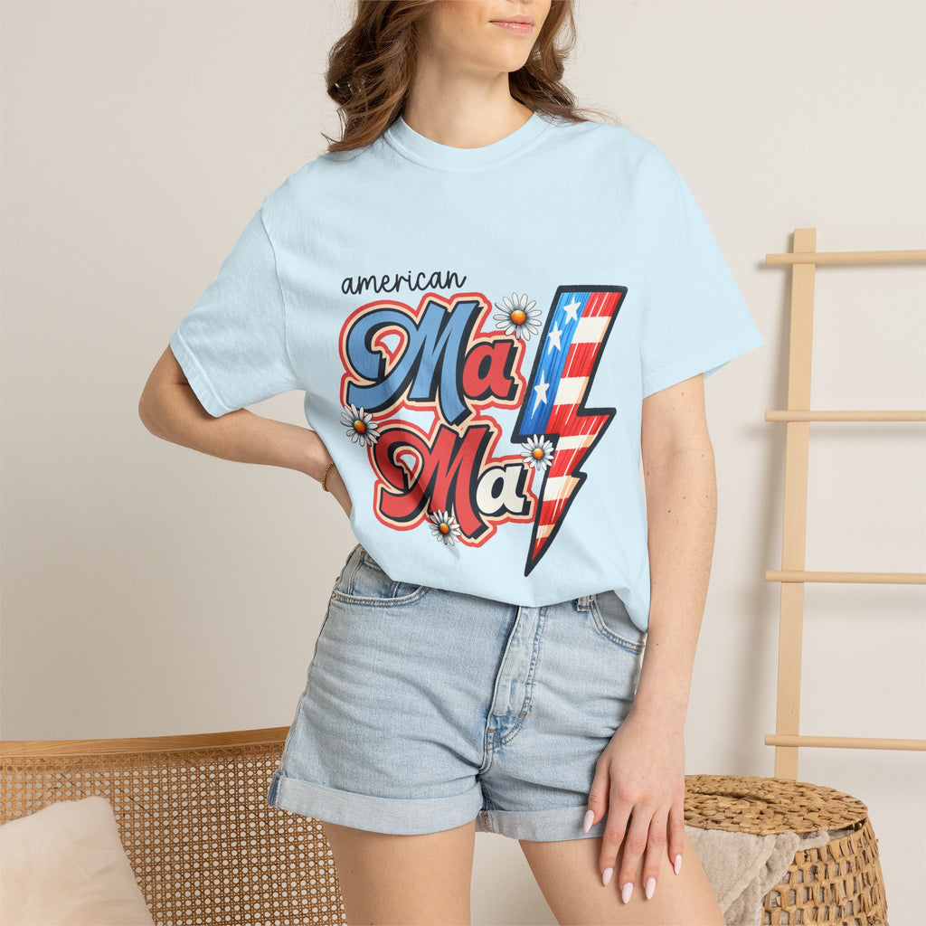 American MaMa Lightning Bolt T-Shirt — Retro Patriotic Mother's Day Tee