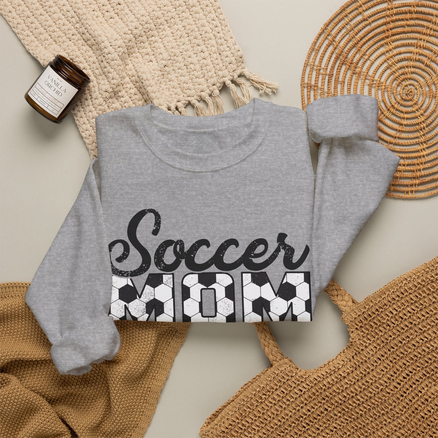 Soccer Mom Crewneck Sweatshirt — Ladies Soccer Mom Pullover with Soccer Ball Text