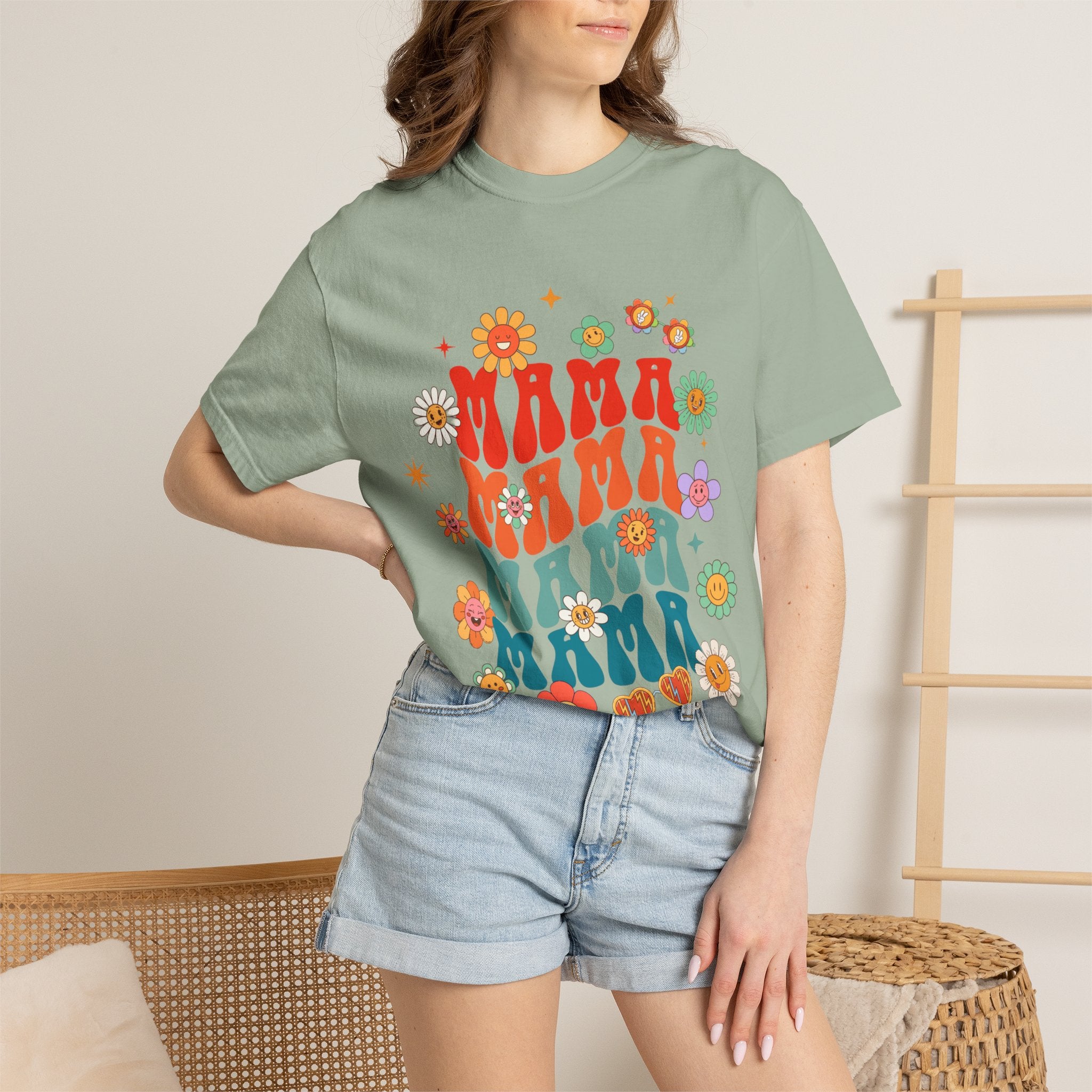 Mama Vibes Floral Retro T-Shirt — Vintage 70s Style Mother’s Day Tee