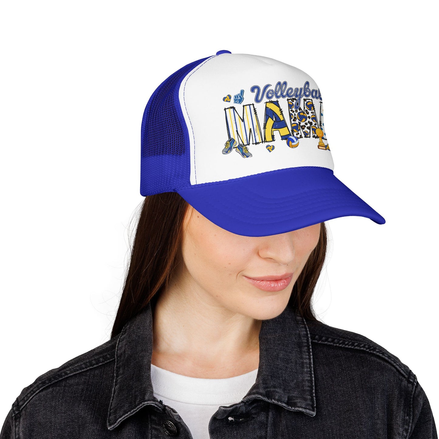 Volleyball Mama Trucker Hat — Blue Foam Mesh Cap for Proud Volleyball Moms