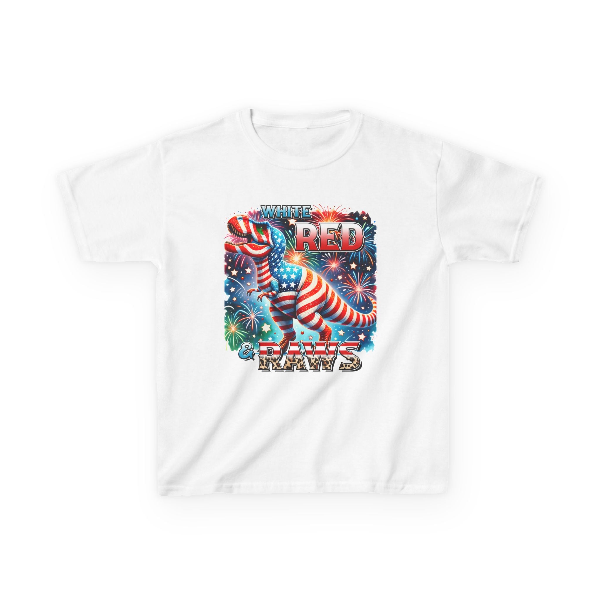 Kids T-Shirt — 'Where Red Paws' Patriotic Dinosaur Tee (4th of July)