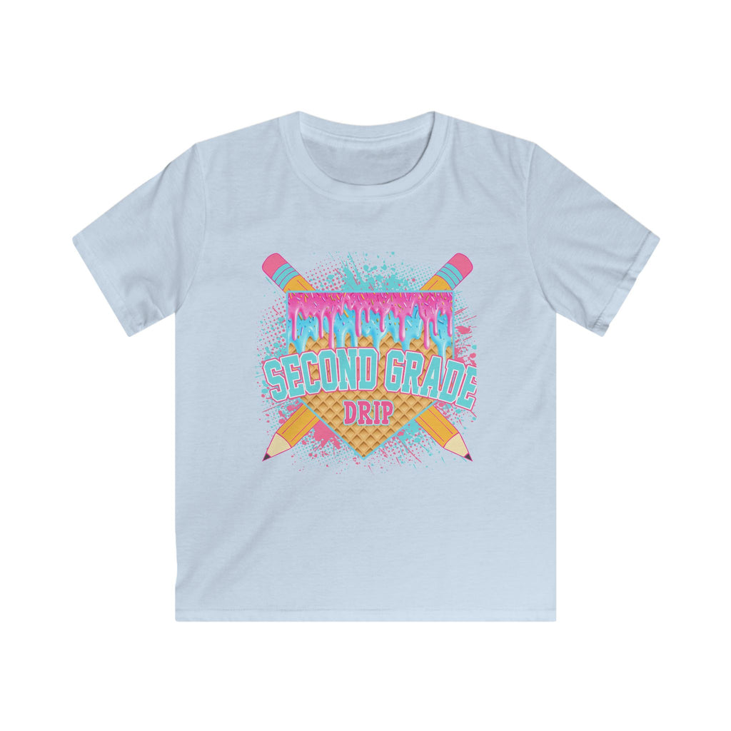 Second Grade Drip Kids T‑Shirt — Colorful Pencil Back‑to‑School Tee