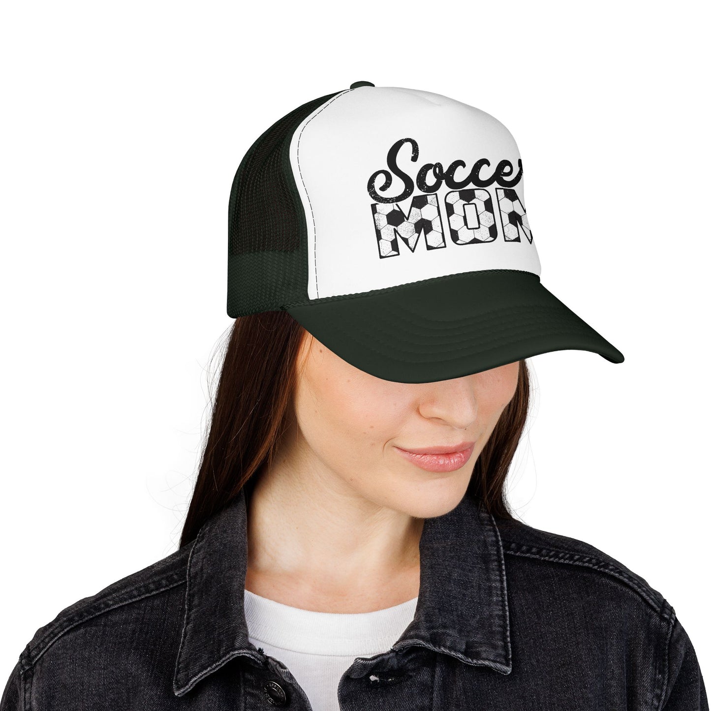 Soccer Mom Trucker Hat – Vintage Soccer Ball Lettering Foam Cap