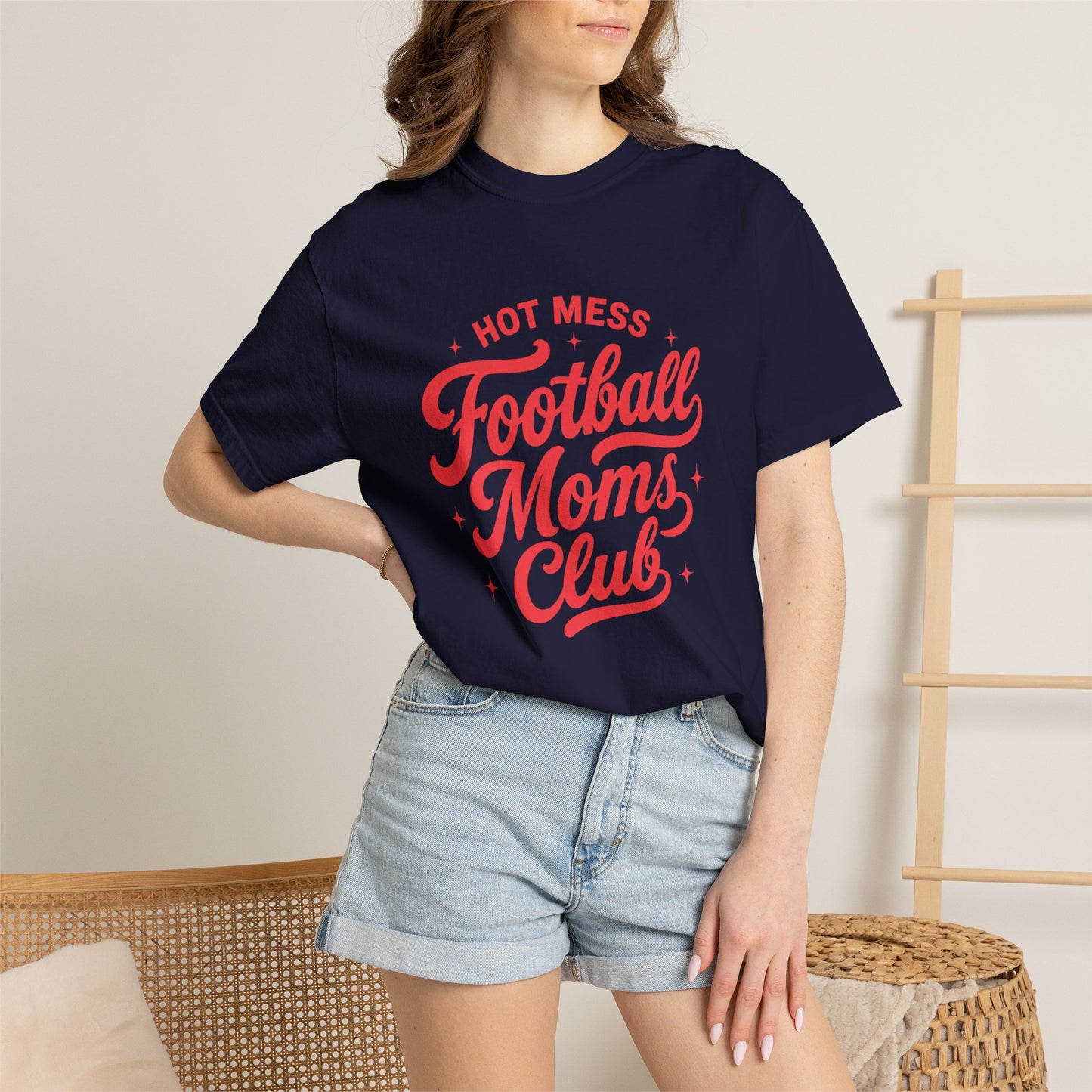 Football Moms Club T-Shirt — "Hot Mess" Script Tee for Game Day & Mom Life
