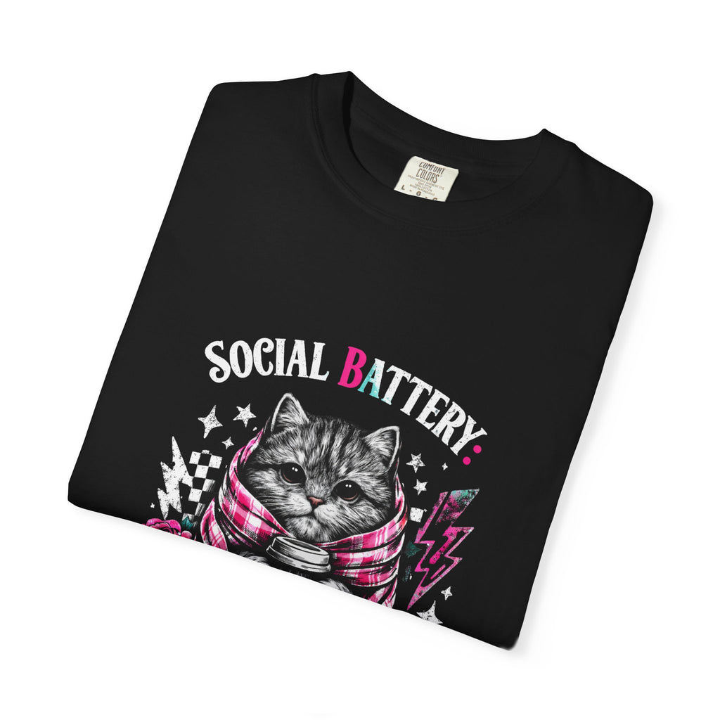 Social Battery Critically Low T-Shirt — Introvert Cat Graphic Tee