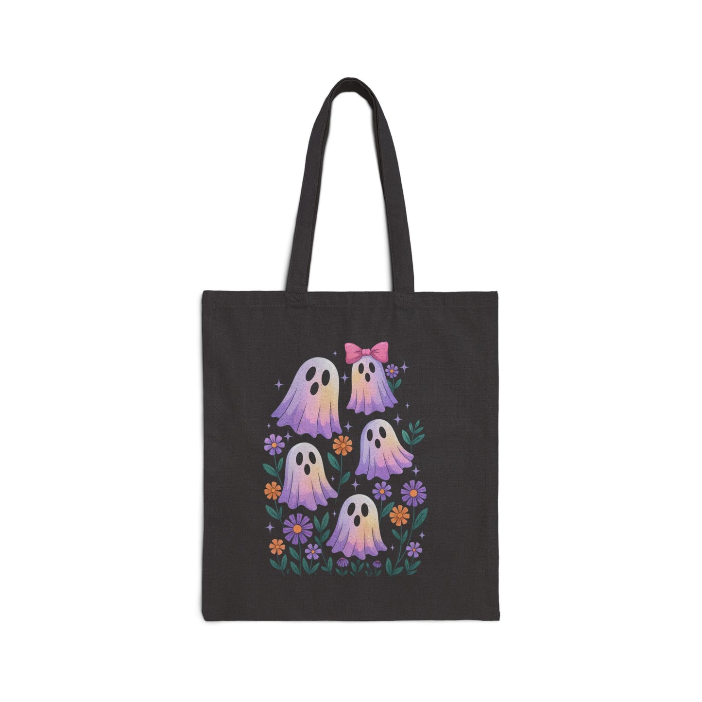 Halloween Ghosts & Pumpkin Tote Bag — Cute Pastel Ghosts & Bow Pumpkin Canvas Tote