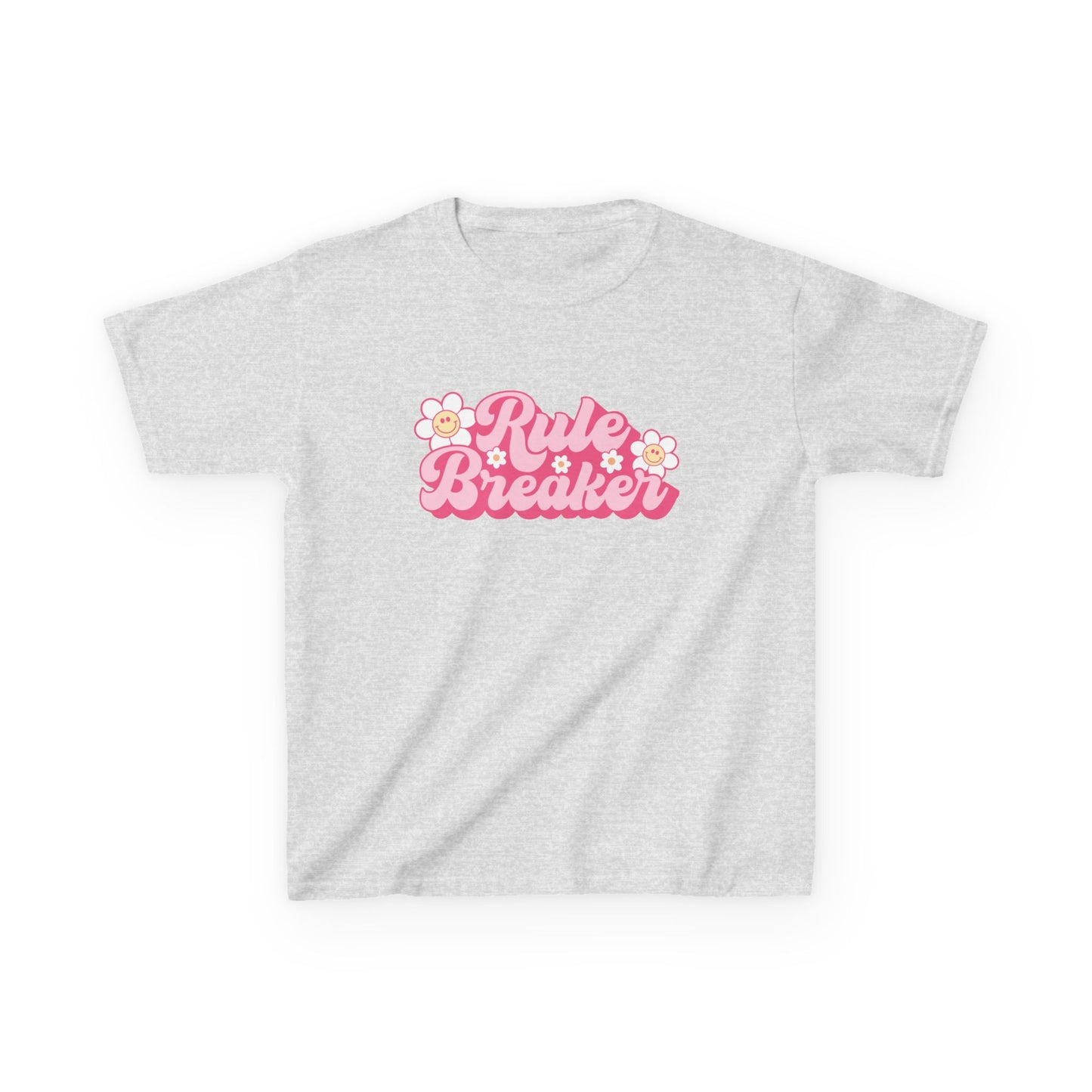 Kids Tee — "Rule Breaker" Pink Retro Flower Graphic