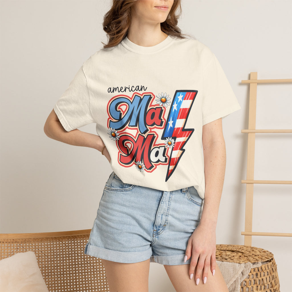 American MaMa Lightning Bolt T-Shirt — Retro Patriotic Mother's Day Tee