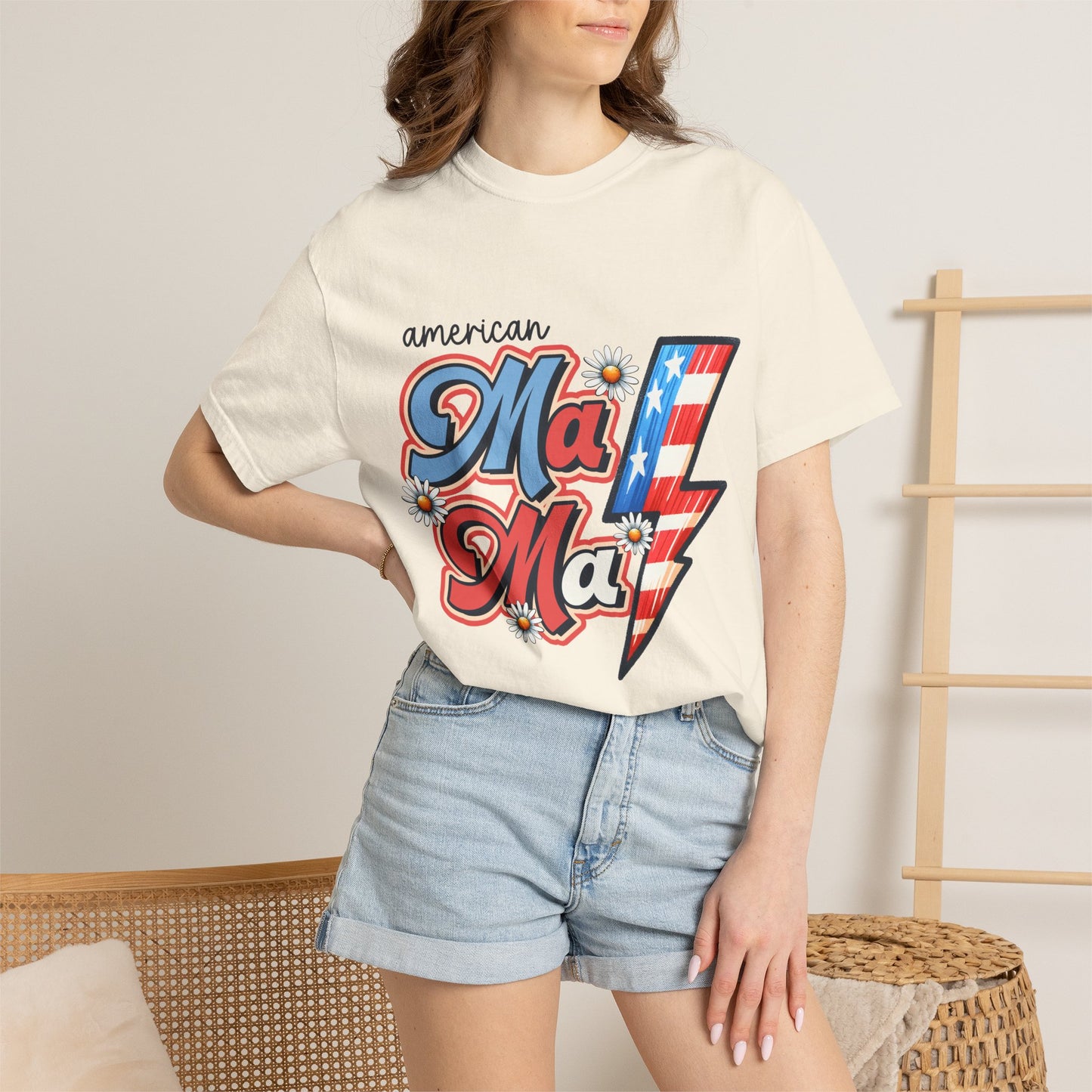 American MaMa Lightning Bolt T-Shirt — Retro Patriotic Mother's Day Tee