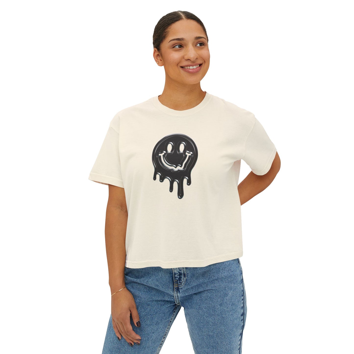 Women's Boxy Tee — Dripping Smiley Graphic Tee