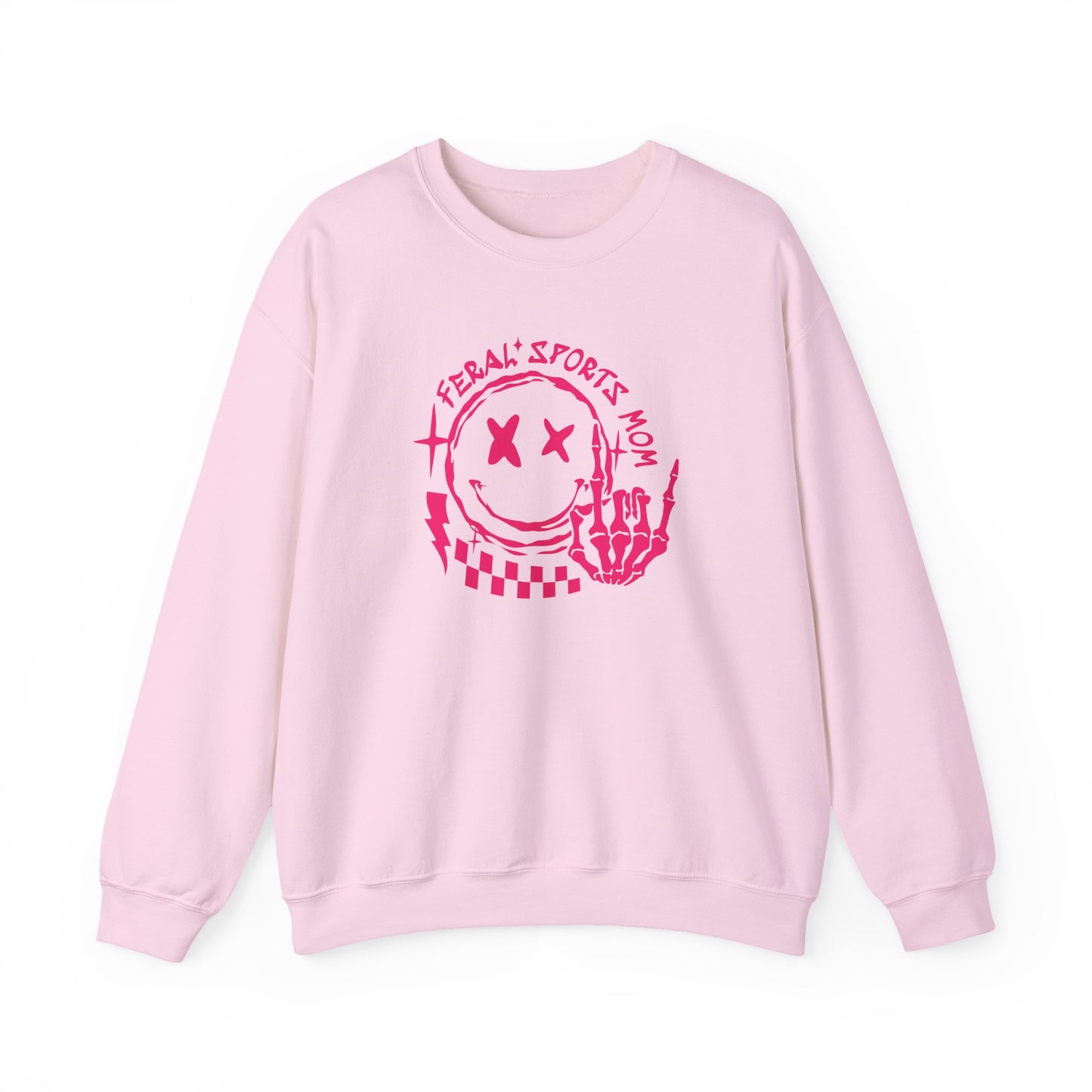 Feral Sports Mom Crewneck Sweatshirt — Edgy Pink Graphic Mom Sweater