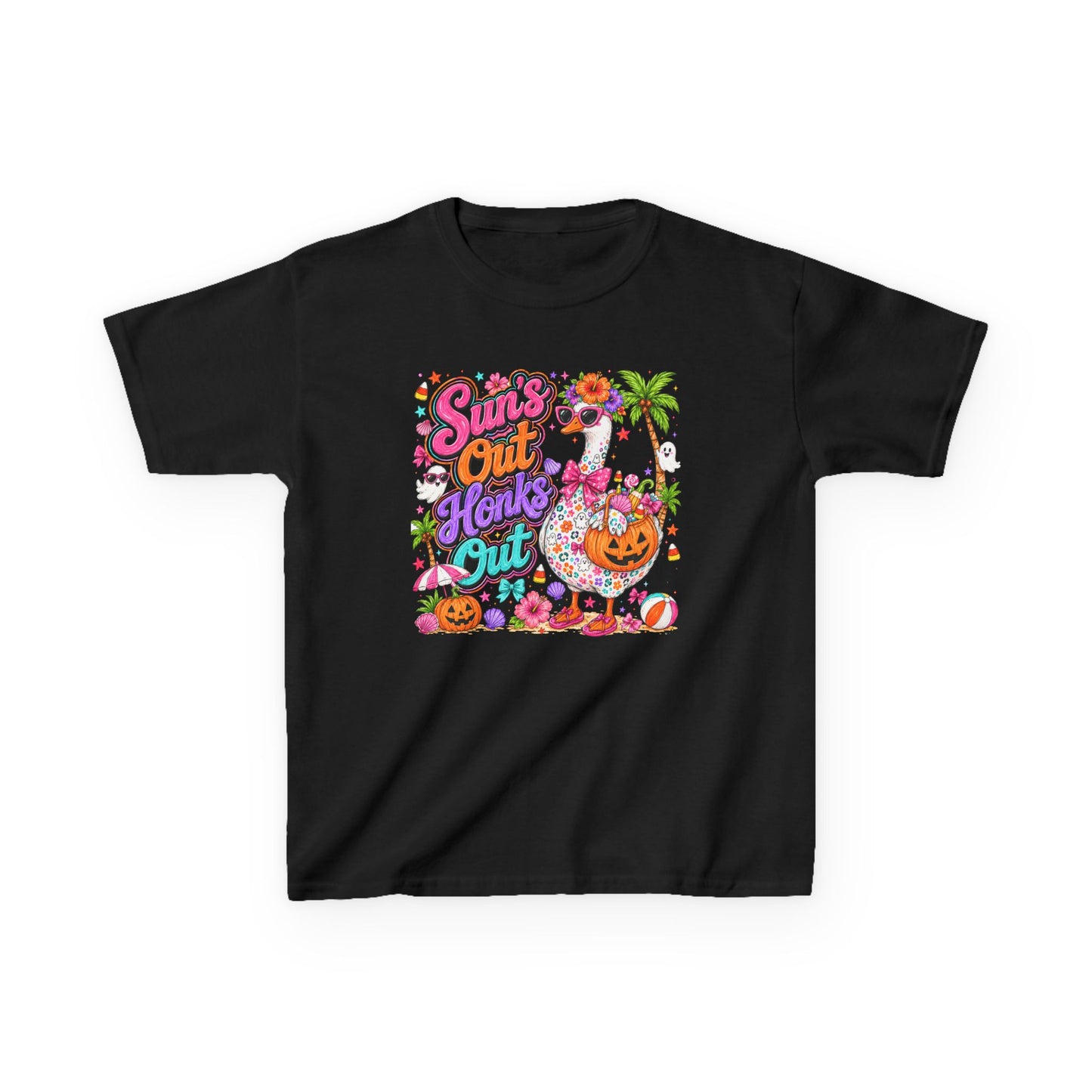 Kids Tee — "Suns Out, Haunt's Out" Tropical Halloween Graphic