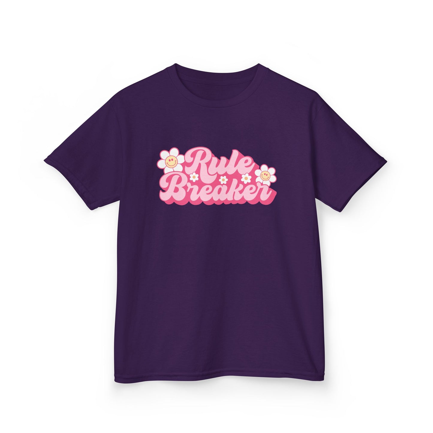 Kids Tee — "Rule Breaker" Pink Retro Flower Graphic