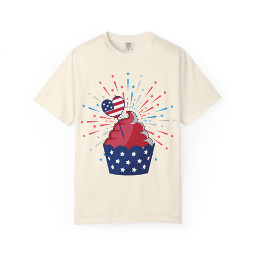 4th of July Patriotic Cupcake T-Shirt — USA Flag Firework Bakery Graphic Tee