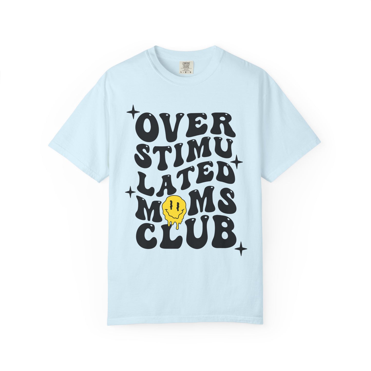 Overstimulated Moms Club T-Shirt — Retro Smile Graphic Tee for Busy Moms