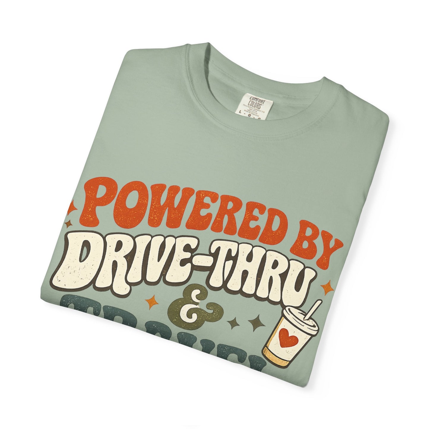 Travel & Snack Lover T‑Shirt — "Powered by Drive‑Thru & Travel Ball" Retro Tee