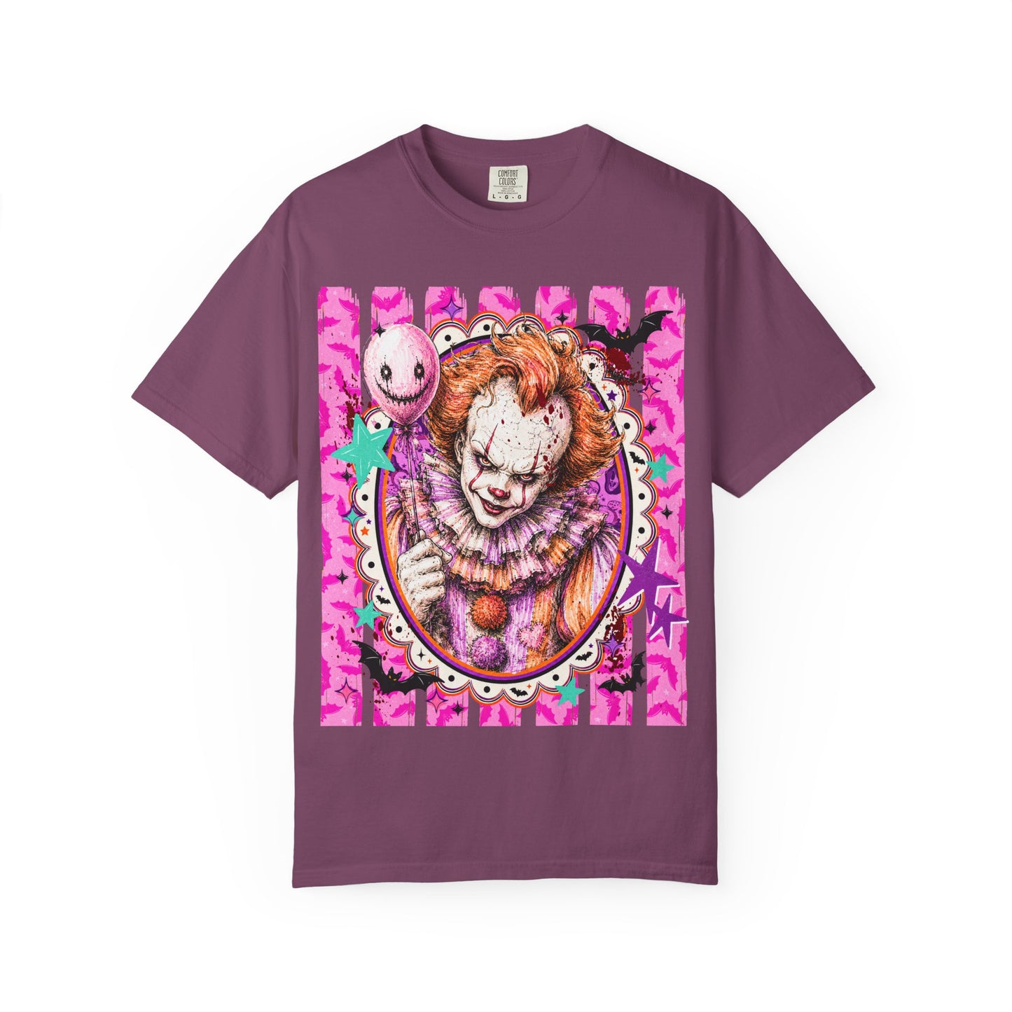 Creepy Clown Portrait T-Shirt — Pink Horror Graphic Tee