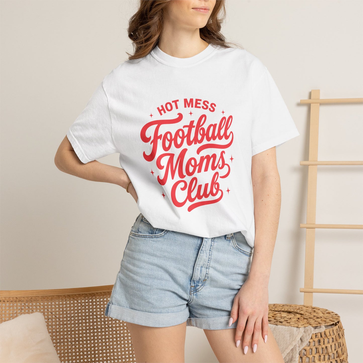 Football Moms Club T-Shirt — "Hot Mess" Script Tee for Game Day & Mom Life