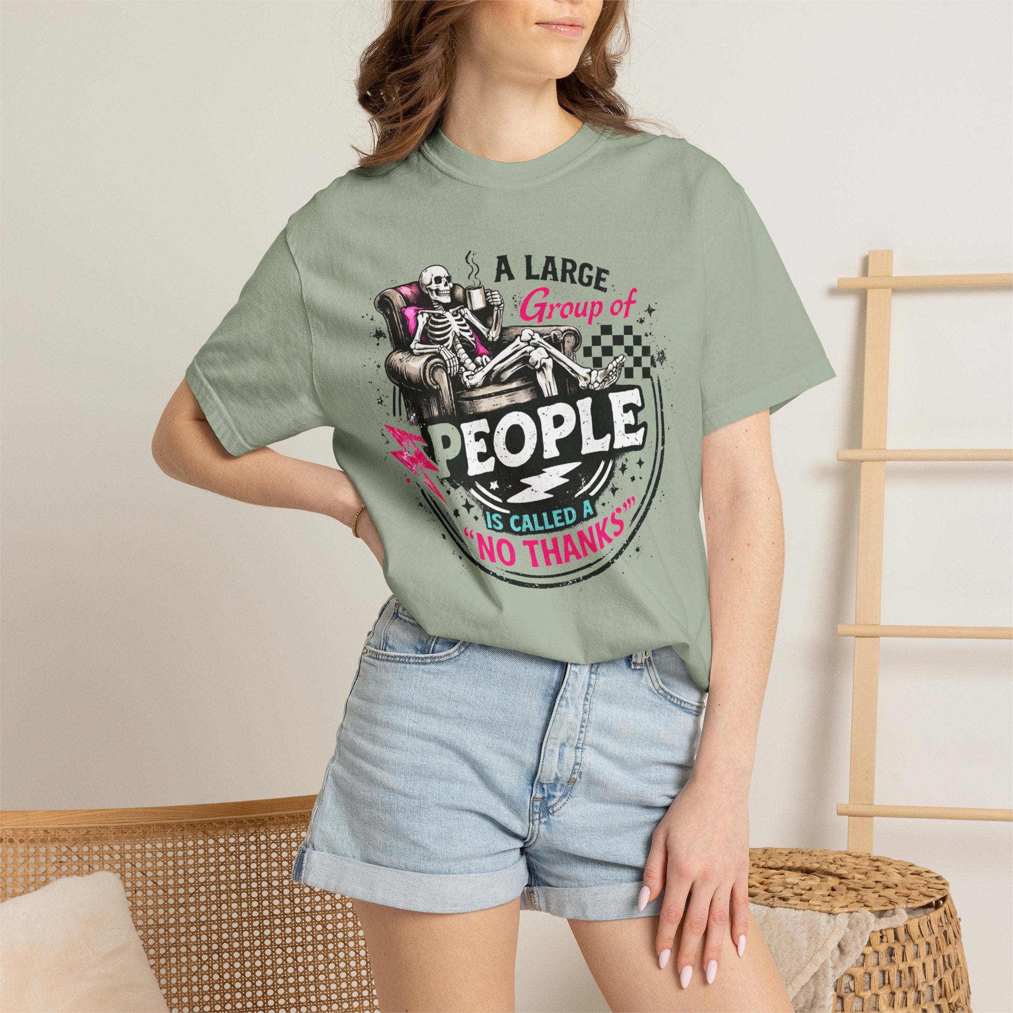 T-Shirt — “A Large Group of People Is Called No Thanks” Skeleton Anti-Social Graphic Tee