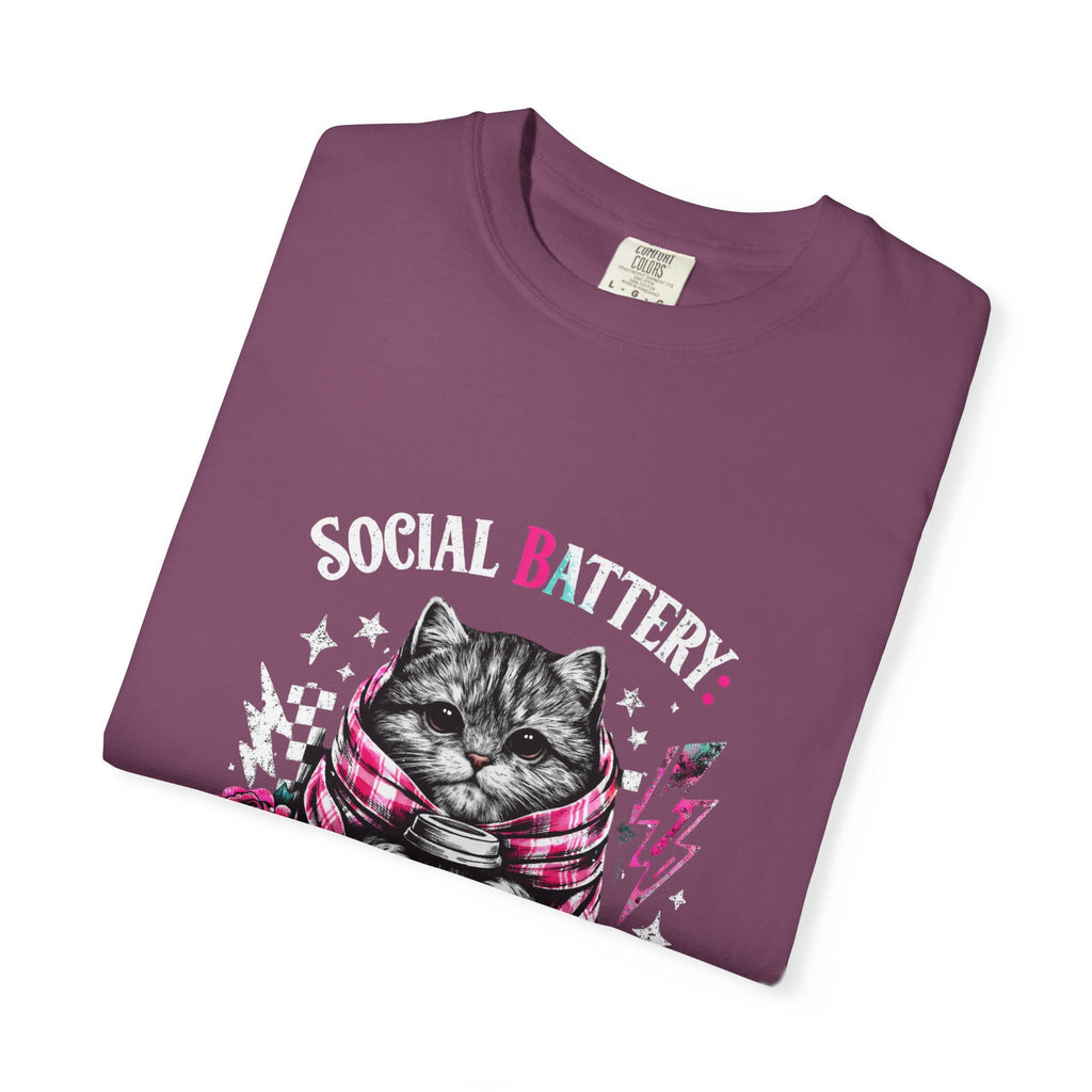Social Battery Critically Low T-Shirt — Introvert Cat Graphic Tee