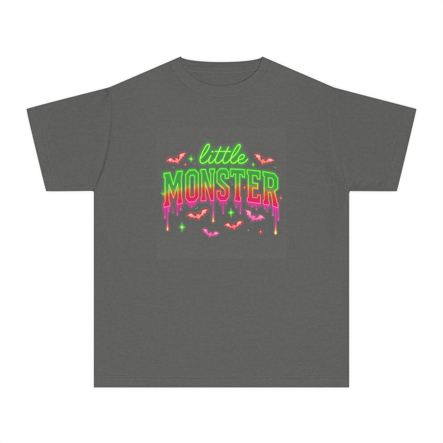 Little Monster Kids T-Shirt — Neon Halloween Cute Bat Graphic Tee