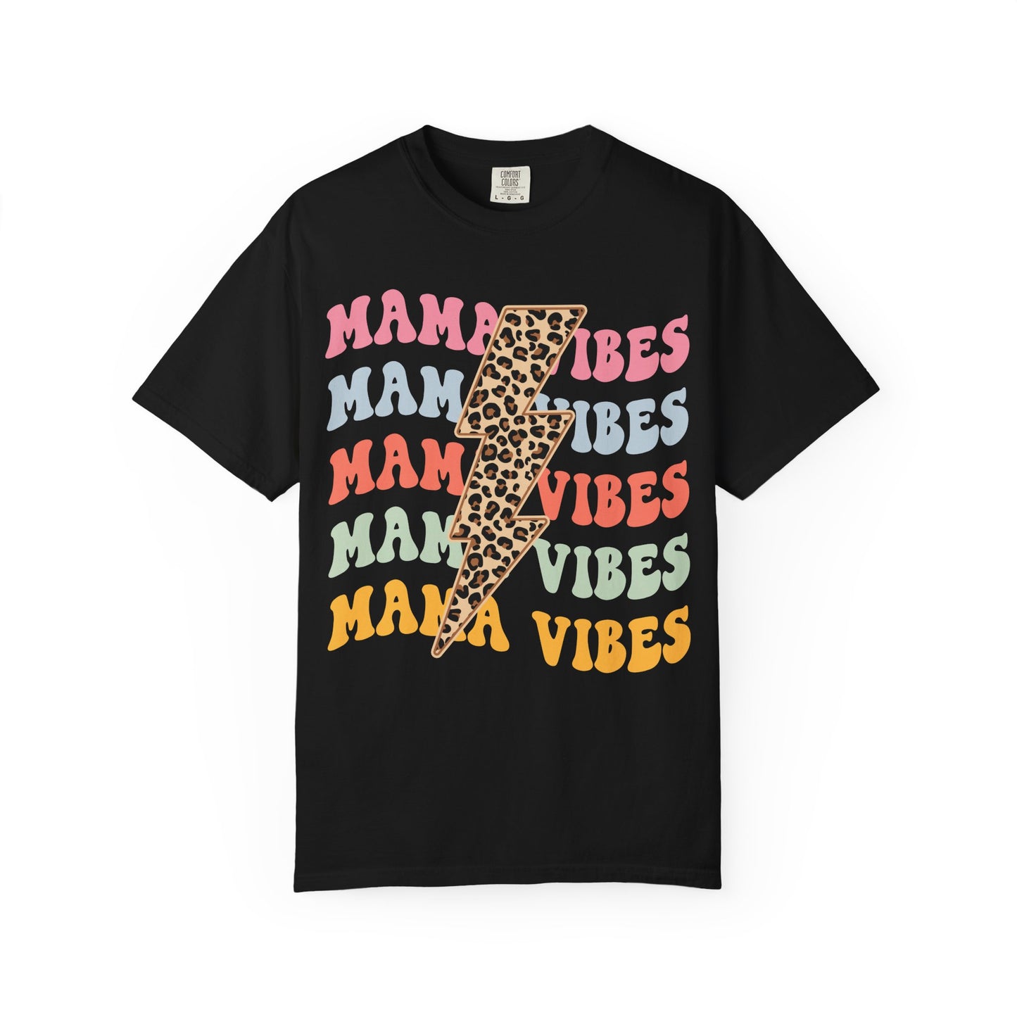 Mama Vibes Lightning Bolt T-Shirt — Leopard Print Retro Mom Tee