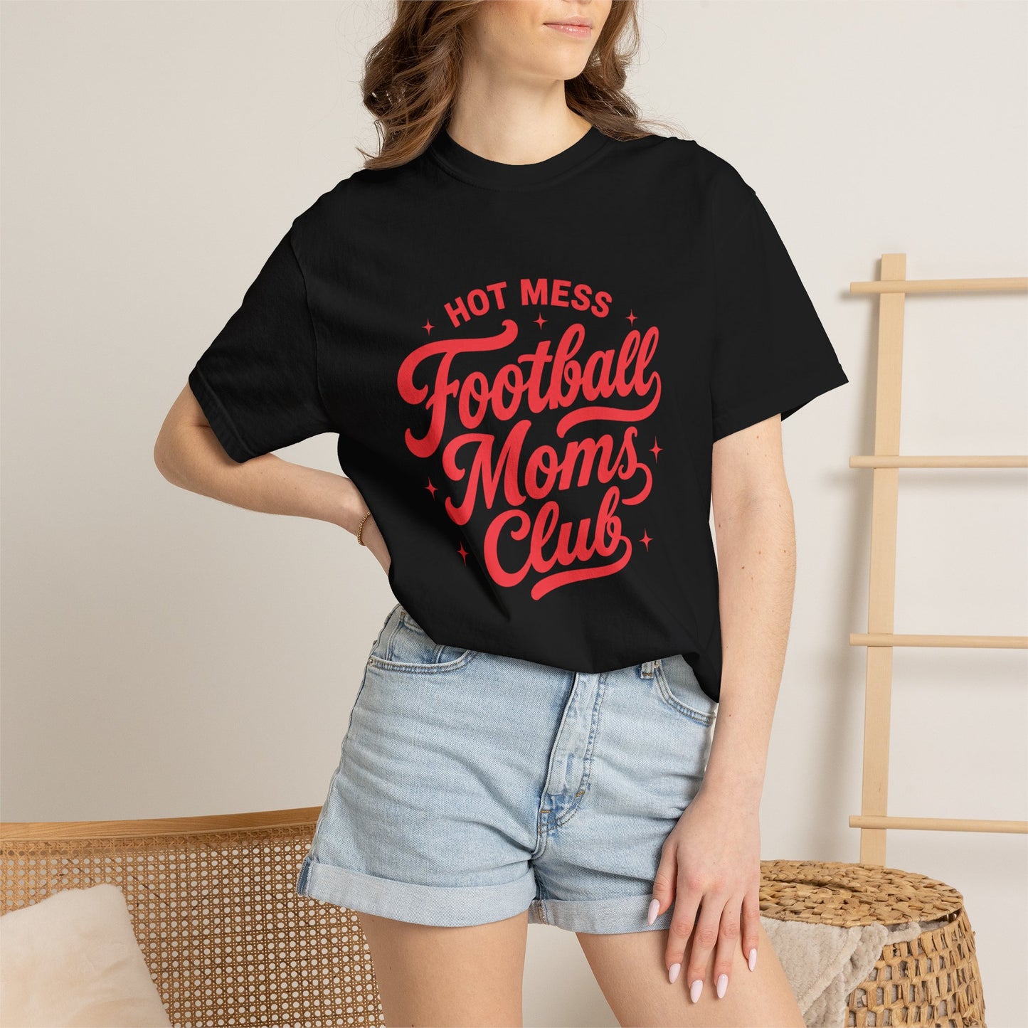 Football Moms Club T-Shirt — "Hot Mess" Script Tee for Game Day & Mom Life