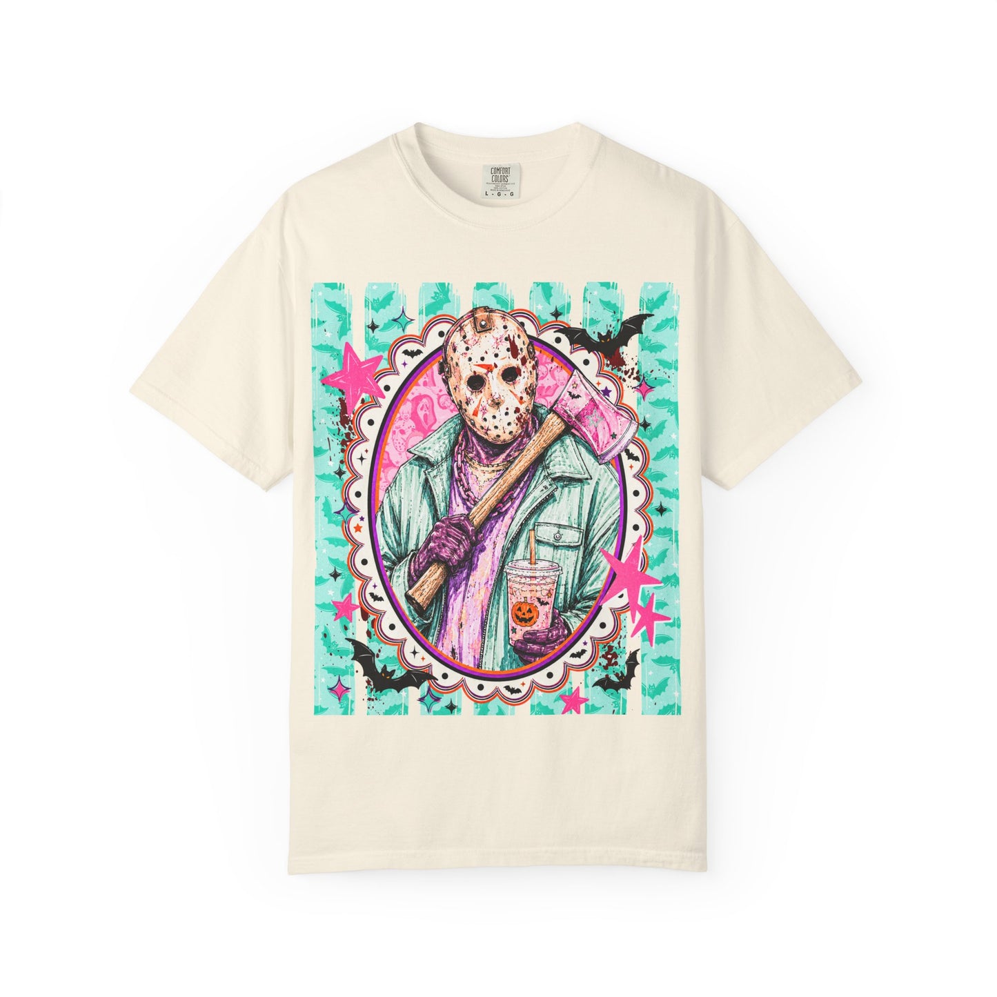 Hockey Mask Horror Graphic T-Shirt — Retro Pastel Jason Design