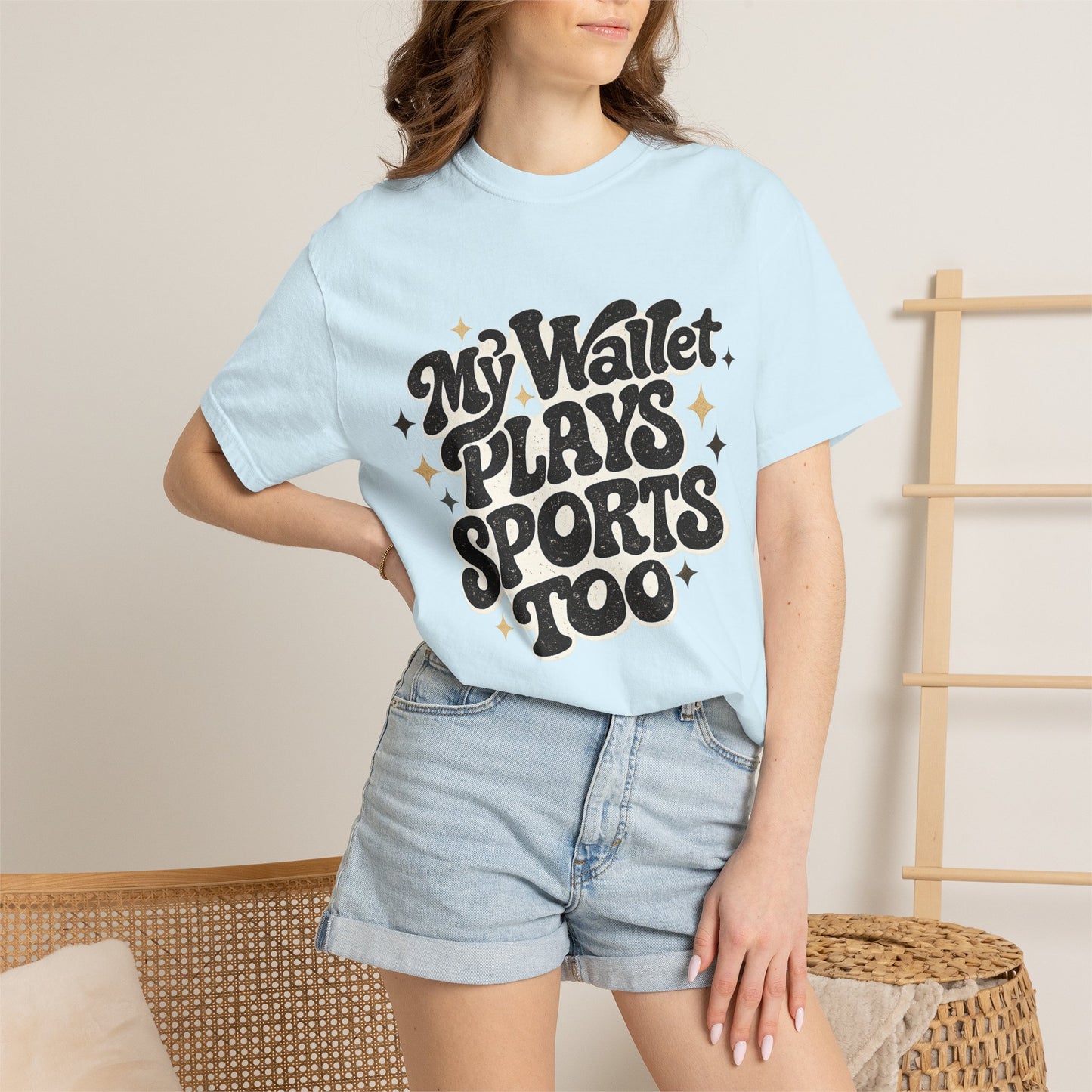 My Wallet Plays Sports Too T-Shirt — Funny Retro Script Tee for Sports Fans