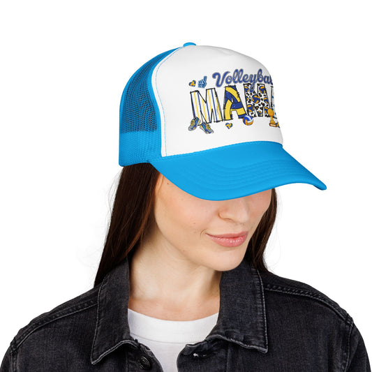 Volleyball Mama Trucker Hat — Blue Foam Mesh Cap for Proud Volleyball Moms