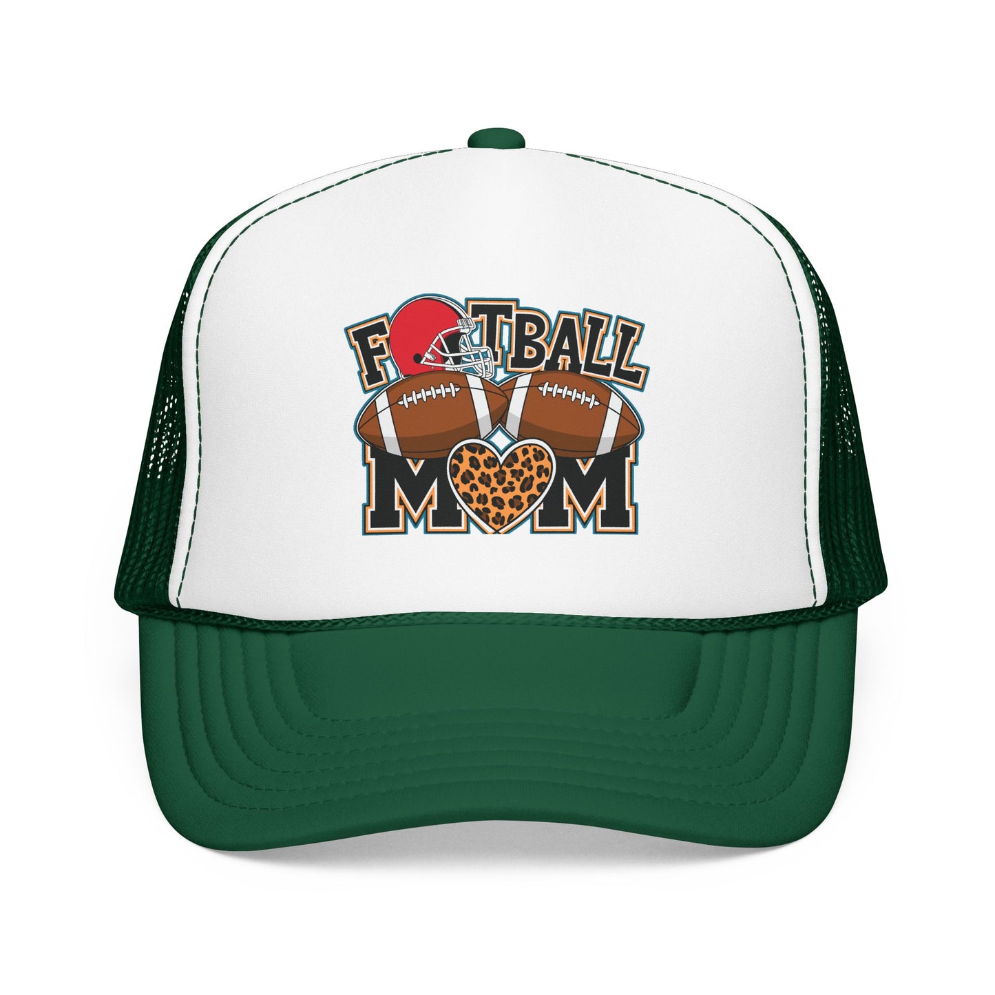 Football Mom Trucker Hat – Leopard Heart Game Day Foam Cap