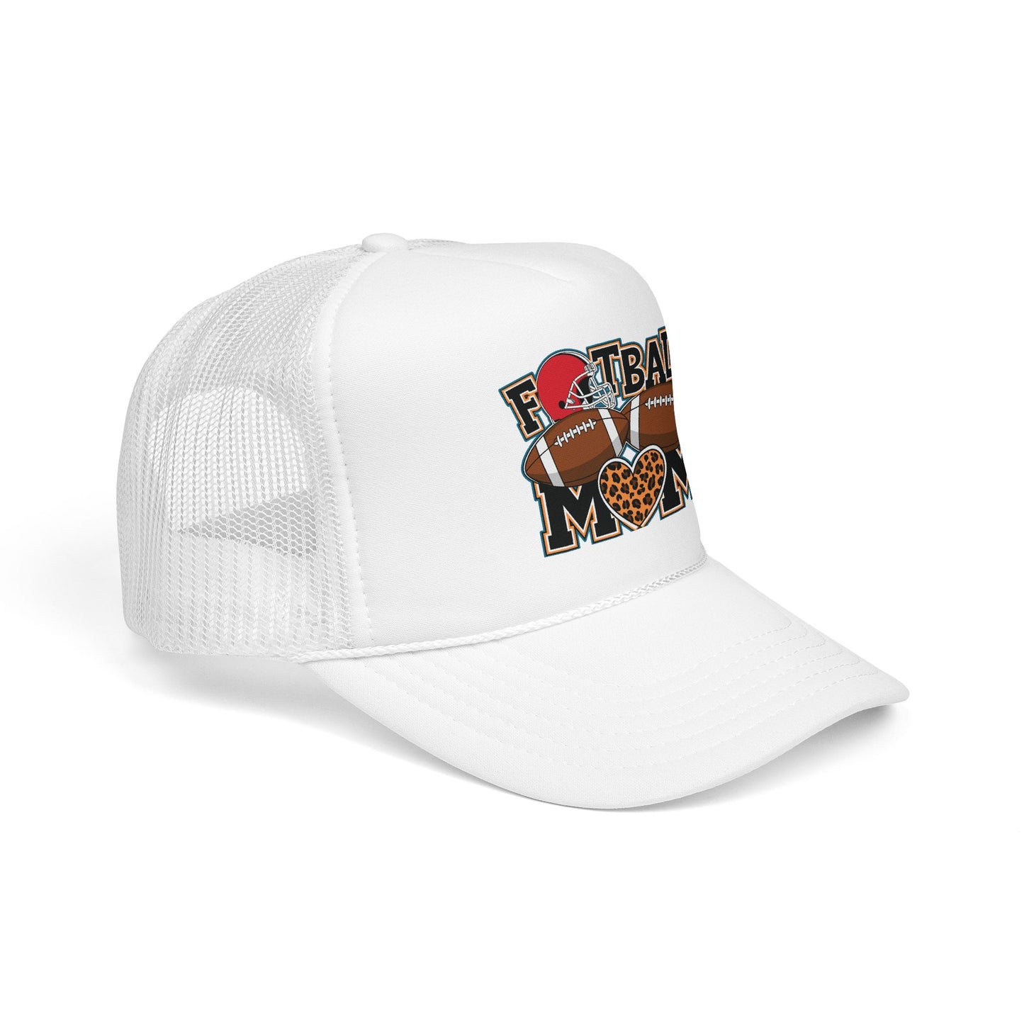 Football Mom Trucker Hat – Leopard Heart Game Day Foam Cap