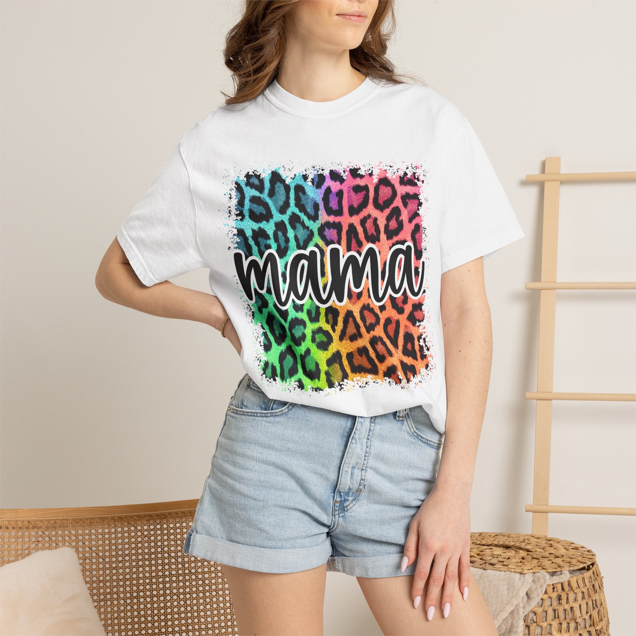 Mama Rainbow Leopard Graphic Tee