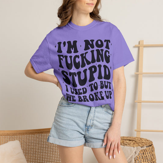 Provocative Graphic T-Shirt — "I'm Not Fucking Stupid, I Used To But We Broke Up"
