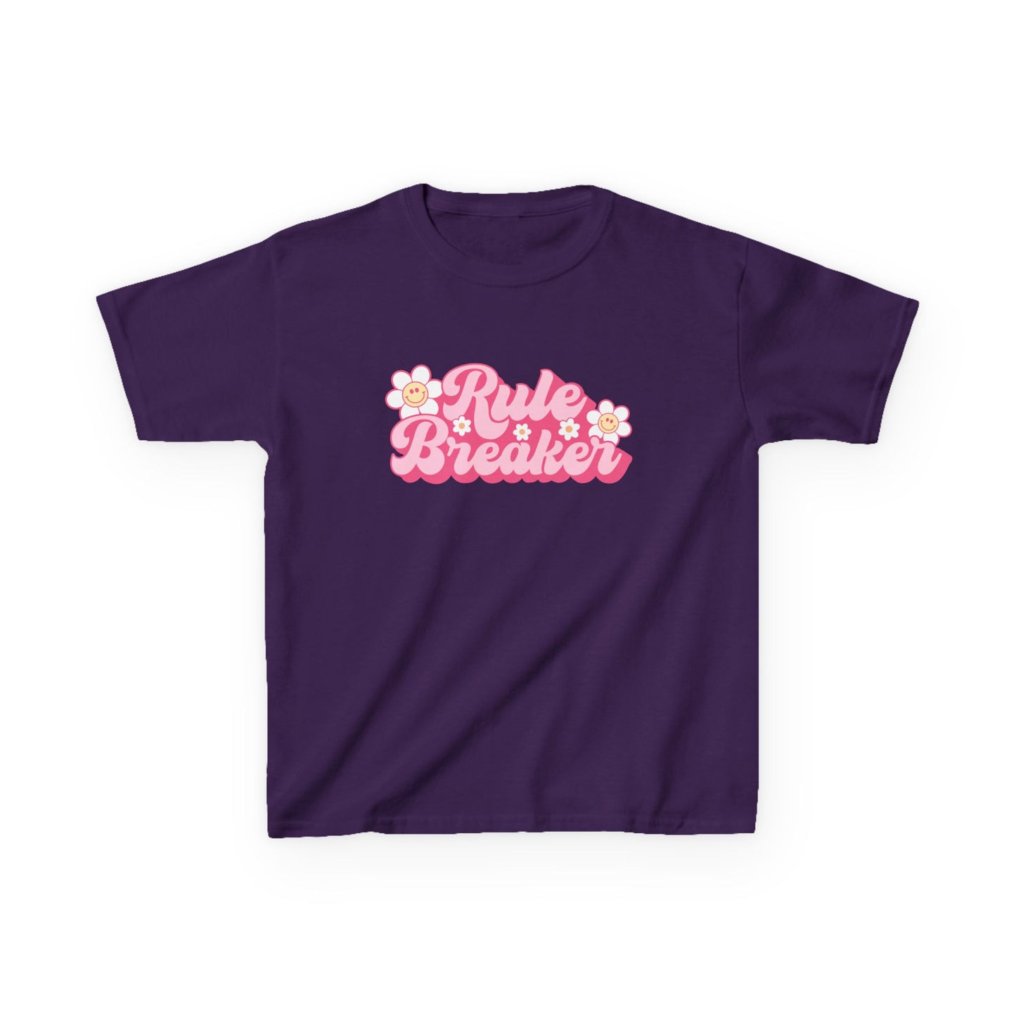 Kids Tee — "Rule Breaker" Pink Retro Flower Graphic