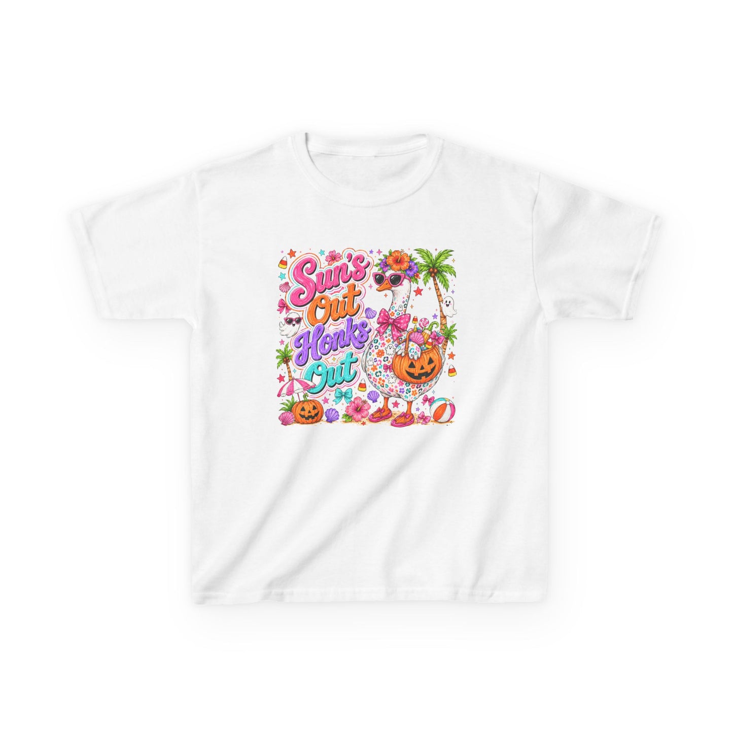Kids Tee — "Suns Out, Haunt's Out" Tropical Halloween Graphic