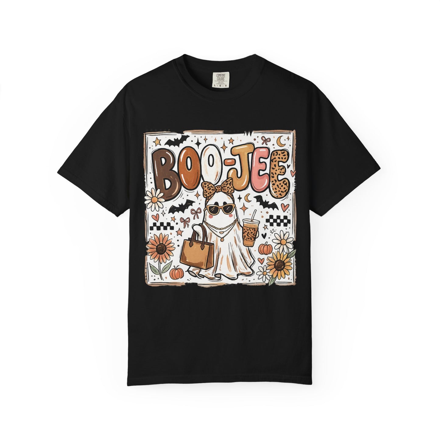 Halloween Boo-je T-Shirt — Cute Ghost with Pumpkin, Sunflower & Candy Trick-or-Treat Tee