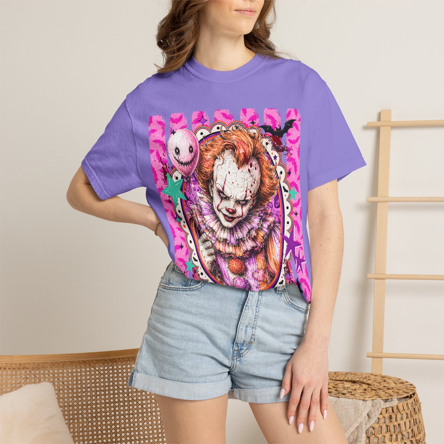 Creepy Clown Portrait T-Shirt — Pink Horror Graphic Tee