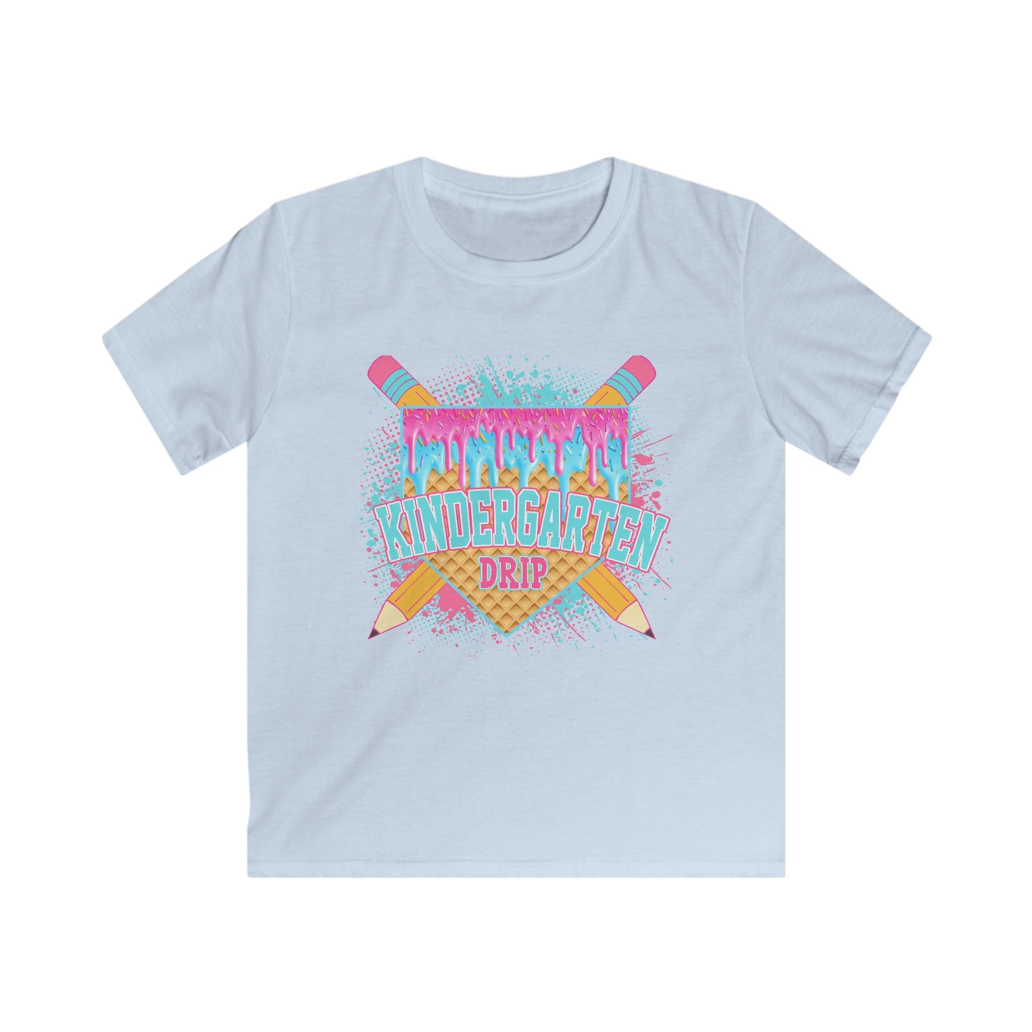 Kindergarten Crew Kids Tee — Colorful Pencil Drip Back-to-School Shirt