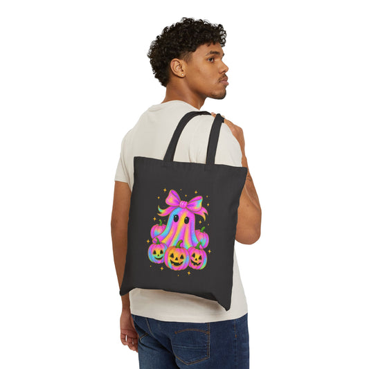 Cute Pastel Ghost Tote Bag – Halloween Pumpkin Trick-or-Treat Canvas Tote
