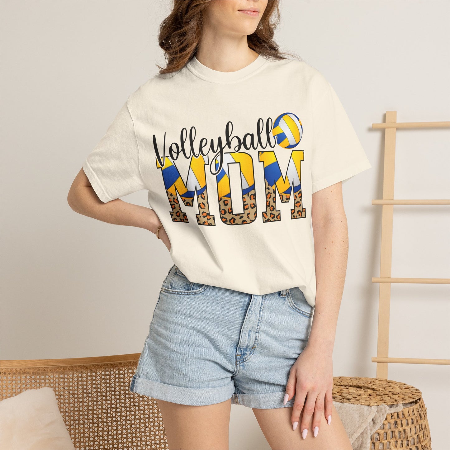 Volleyball Mom T-Shirt — Leopard Print & Ball Graphic